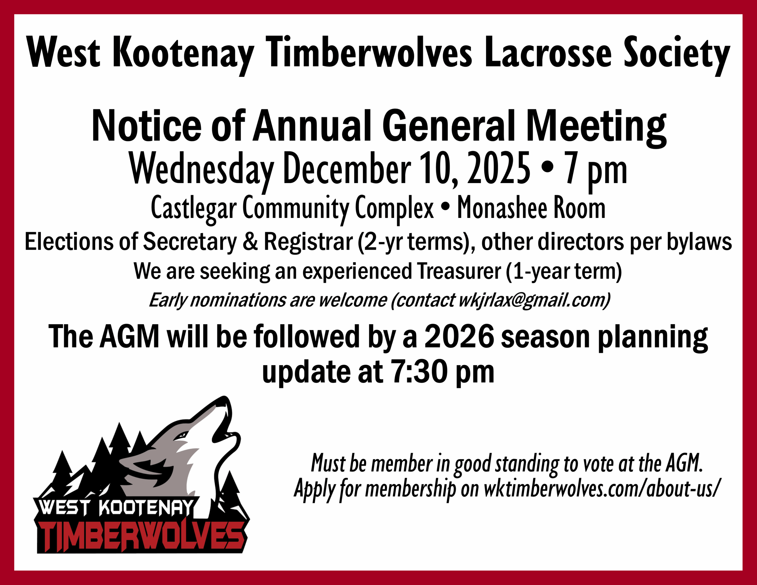 AGM ad for WKJRLAX 2026 Season